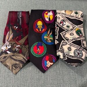 Lot of 3 Warner Bros. Looney Tunes Ties - Multi Character 🔥 Lot 1